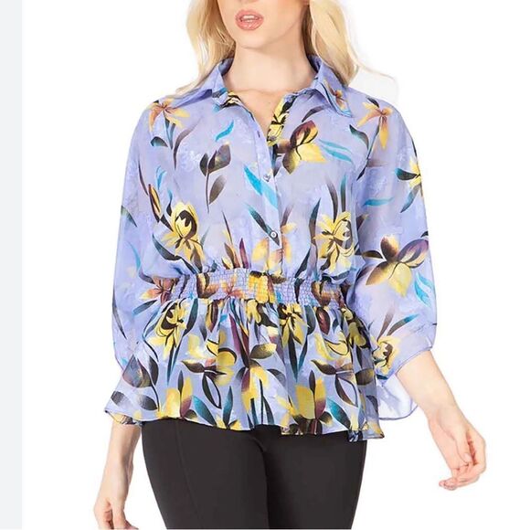 Vertigo Paris Flowy Semi Sheer Print Blouse Size Medium - Picture 1 of 5
